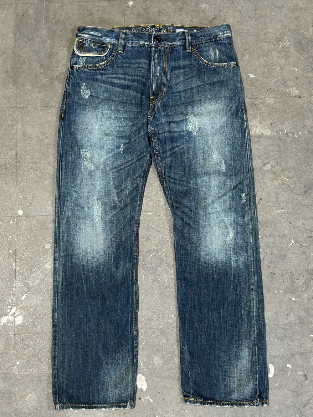 VTG Distressed Levis Silvertab Engineered Buckle Back Straight Leg Jeans 34x30